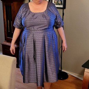 eShakti Pleat Neck Jacquard Dress Size 24